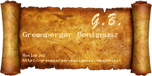 Gremsperger Benignusz névjegykártya